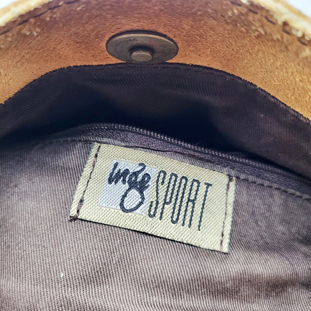 Vintage Inge Sport Boho Yellow Tan Suede Stitched Fringe Accent Shoulder Bag - Picture 7 of 12